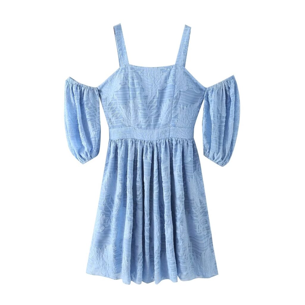 Summer Women  Clothing Holiday Short Dress French Square Collar Puff Sleeve Printed Dress - Image 2