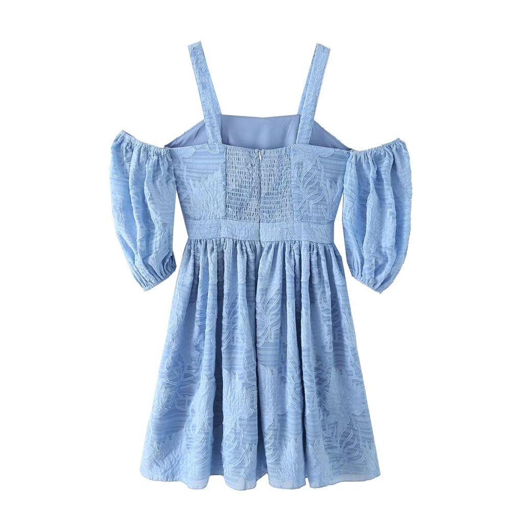 Summer Women  Clothing Holiday Short Dress French Square Collar Puff Sleeve Printed Dress - Image 3