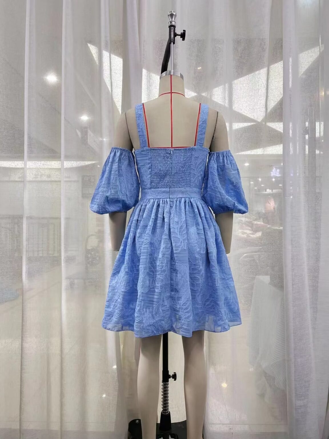Summer Women  Clothing Holiday Short Dress French Square Collar Puff Sleeve Printed Dress - Image 6