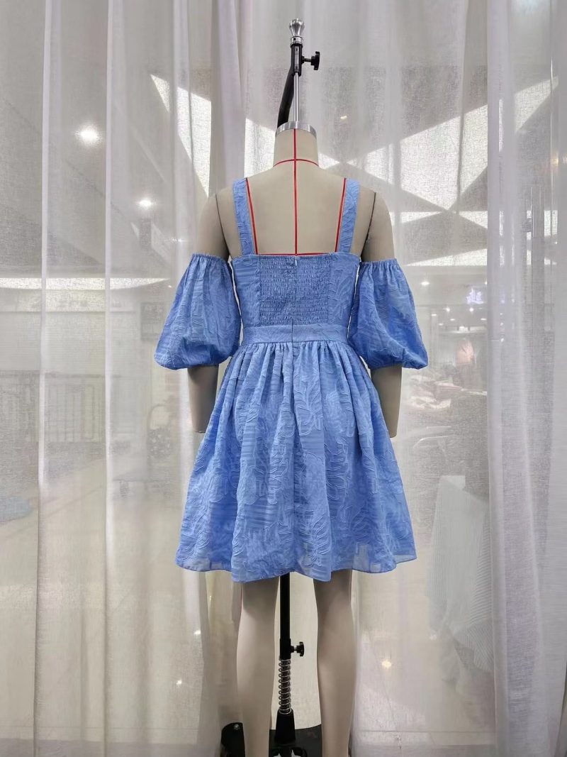 Summer Women  Clothing Holiday Short Dress French Square Collar Puff Sleeve Printed Dress - Image 6