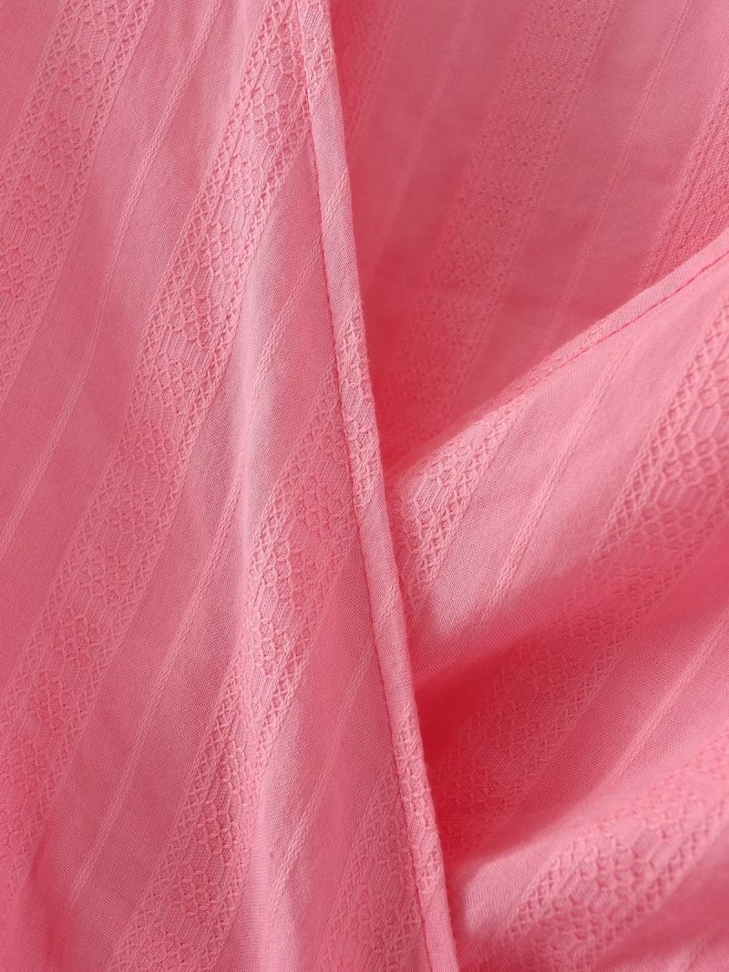 Fall Women  Clothing V neck Pink Texture Lace up Shirt - Image 8