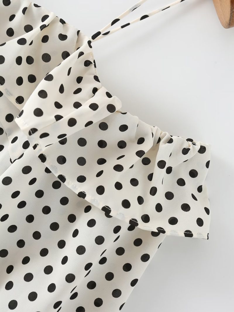 Autumn Urban Casual Korean Women  Polka Dot Pullover Boat Neck off the Shoulder Strap Shirt - Image 8
