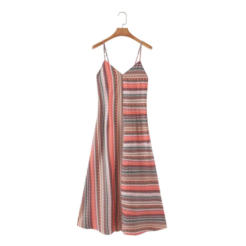 Geometric Abstract Print Sweetheart Neckline Spaghetti Strap Dress