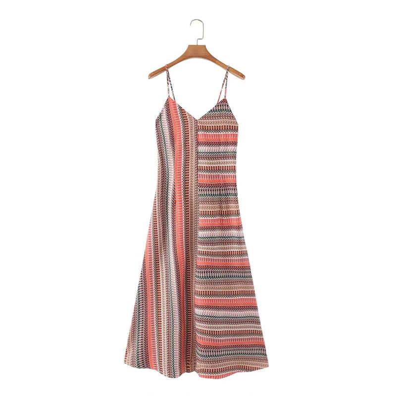 Geometric Abstract Print Sweetheart Neckline Spaghetti Strap Dress