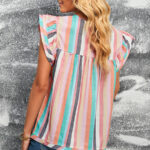 Vertical Striped Oversleeves Top Women Design Loose Pullover T shirt - Image 3