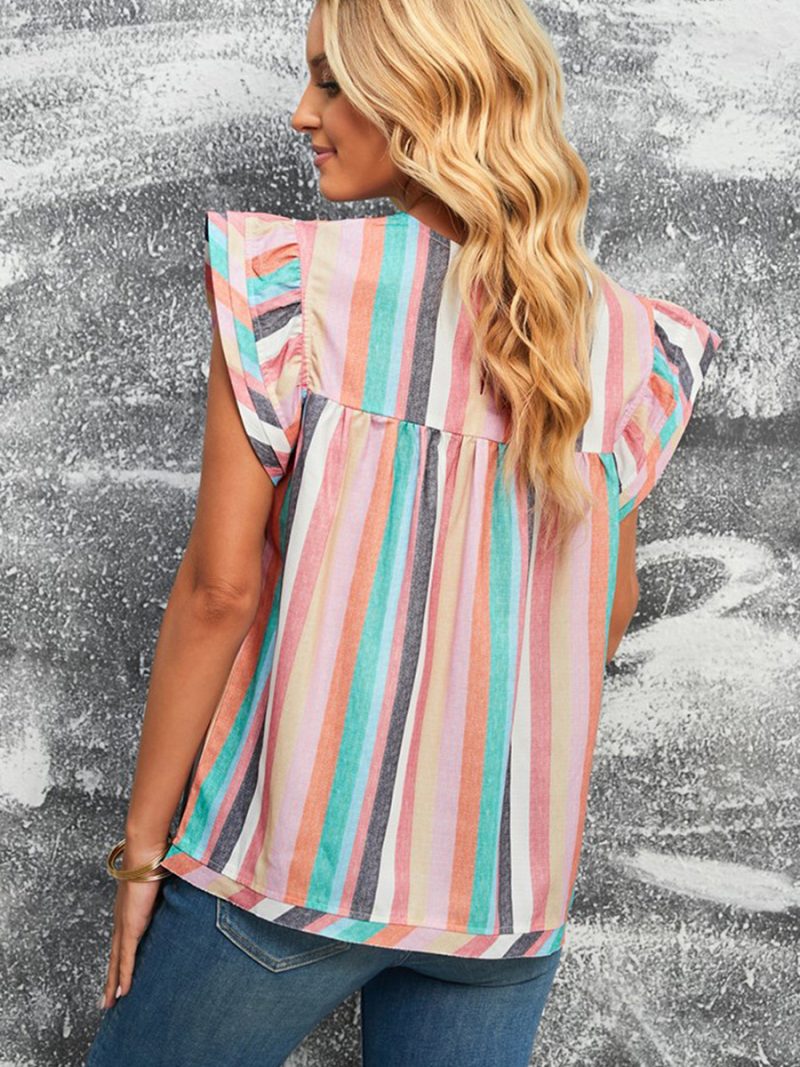 Vertical Striped Oversleeves Top Women Design Loose Pullover T shirt - Image 3