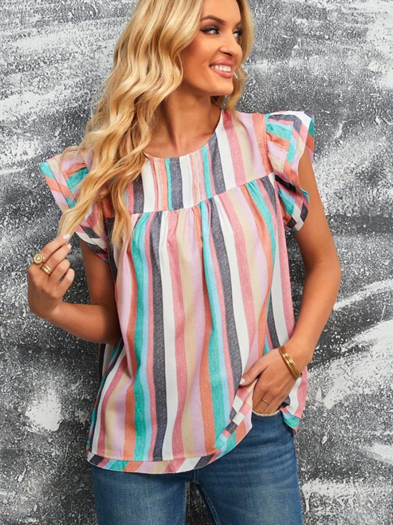Vertical Striped Oversleeves Top Women Design Loose Pullover T shirt - Image 4