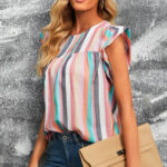Vertical Striped Oversleeves Top Women Design Loose Pullover T shirt - Image 5