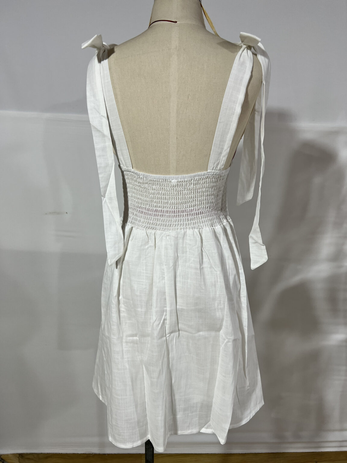 Sundress Women Clothing Shoulder Lace-up Slimming Solid Color Short Dress Shoulder Bow Tie Strap - Image 7