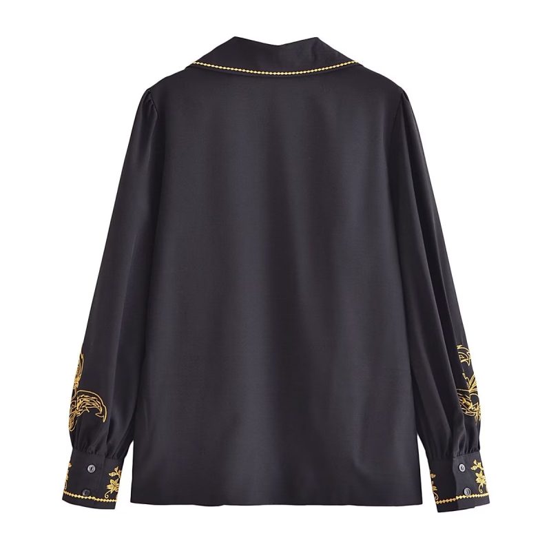 Spring Collar Machine Embroidery Chiffon Shirt Blouse Western - Image 2