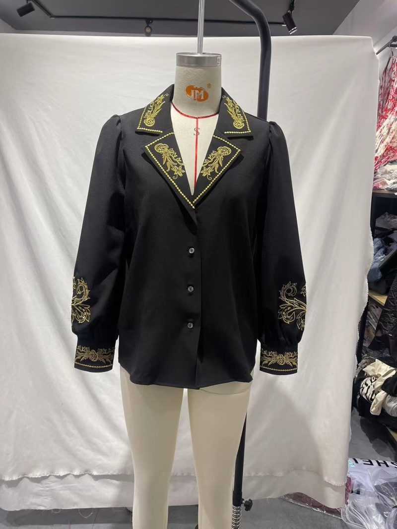 Spring Collar Machine Embroidery Chiffon Shirt Blouse Western - Image 3