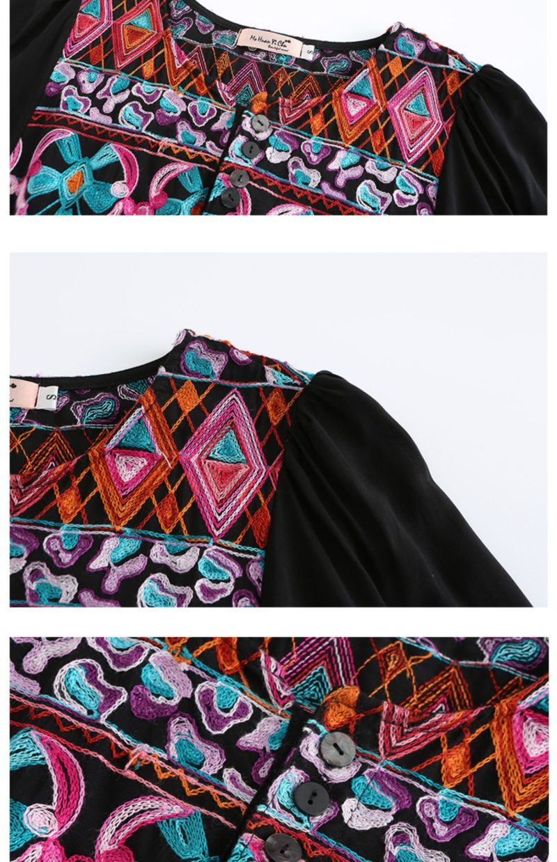 Women  Spring and Summer New Bohemian Style Minor Heavy Industry Embroidered Bohemian Vacation Style Dress Long Dress - Image 6