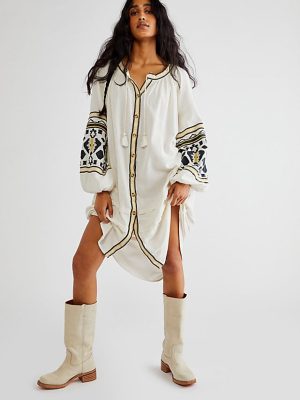 Women  Spring and Summer Elegant Vacation National Embroidered Loose Cardigan Dress