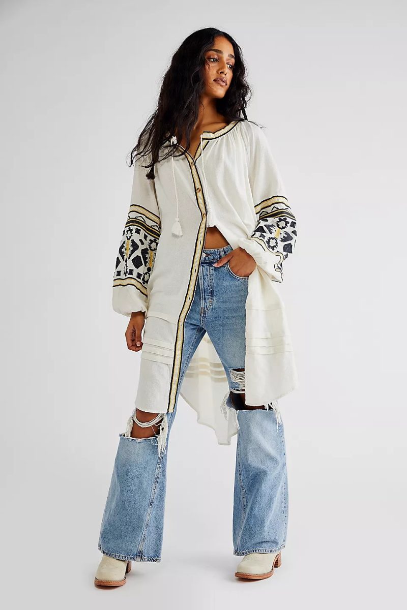 Women  Spring and Summer Elegant Vacation National Embroidered Loose Cardigan Dress - Image 2