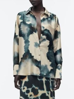 Autumn Women Long Sleeve Drape Tie Dye Drape Loose Shirt