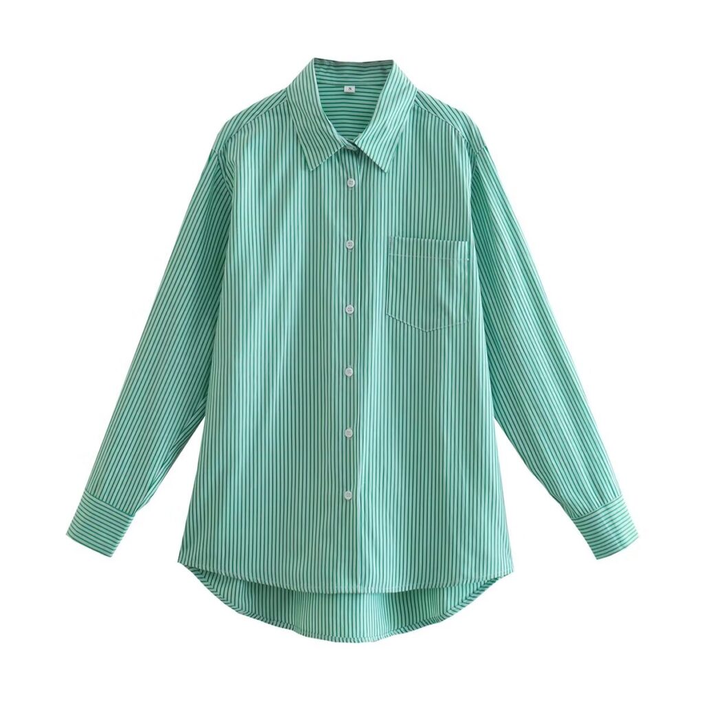 Summer Women Clothing Collared Long Sleeve Chest Pocket Shirt - Image 3