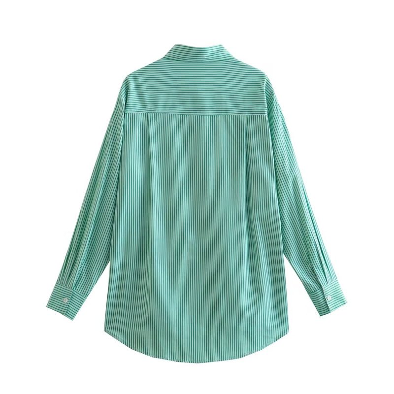 Summer Women Clothing Collared Long Sleeve Chest Pocket Shirt - Image 4