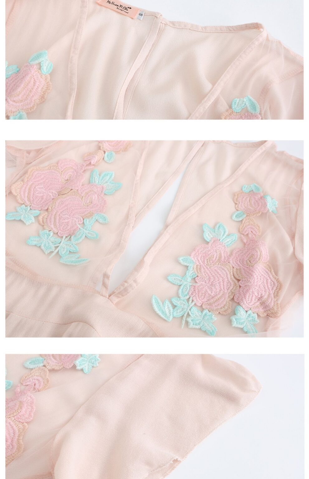Women Summer Color Flower Embroidery Perspective Belted Big Dress Goddess Fan Dress - Image 2