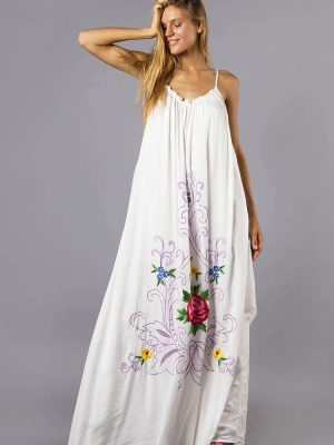 Women  Summer Loose Vacation Elegant Flower Embroidered Sling Dress