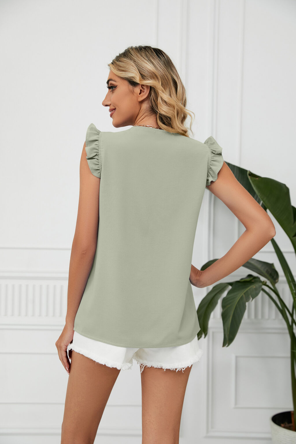 Spring Summer Lace Contrast Color V neck Short Sleeve Loose Chiffon Blouses Women - Image 4