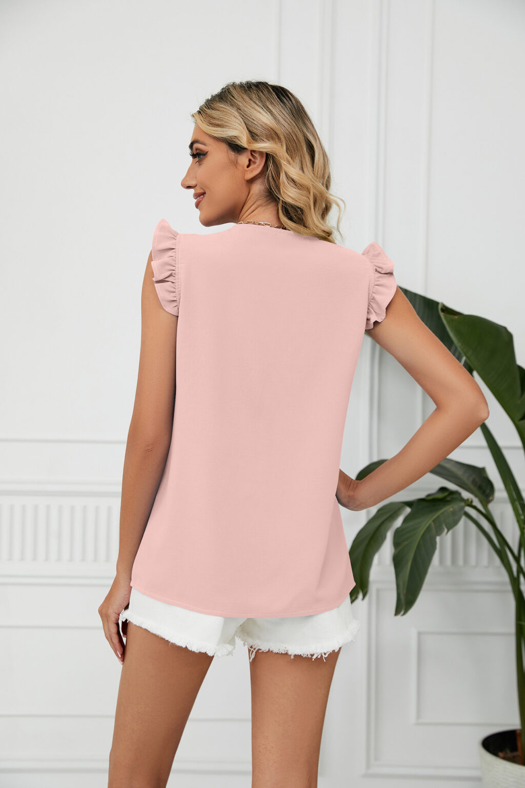 Spring Summer Lace Contrast Color V neck Short Sleeve Loose Chiffon Blouses Women - Image 7