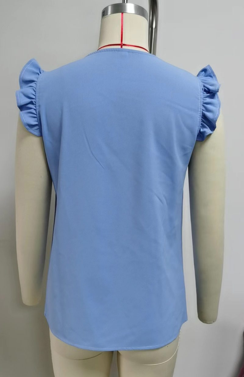 Spring Summer Lace Contrast Color V neck Short Sleeve Loose Chiffon Blouses Women - Image 12