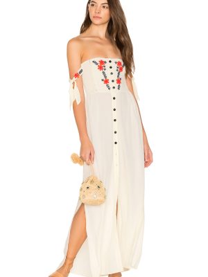 Women  Summer New Bohemian Vacation Embroidered Dress Collar Shoulder Hanging Long Dress