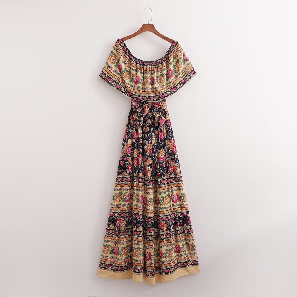 Spring Women  Clothing Positioning Printing Word Collar Belt Maxi Dress