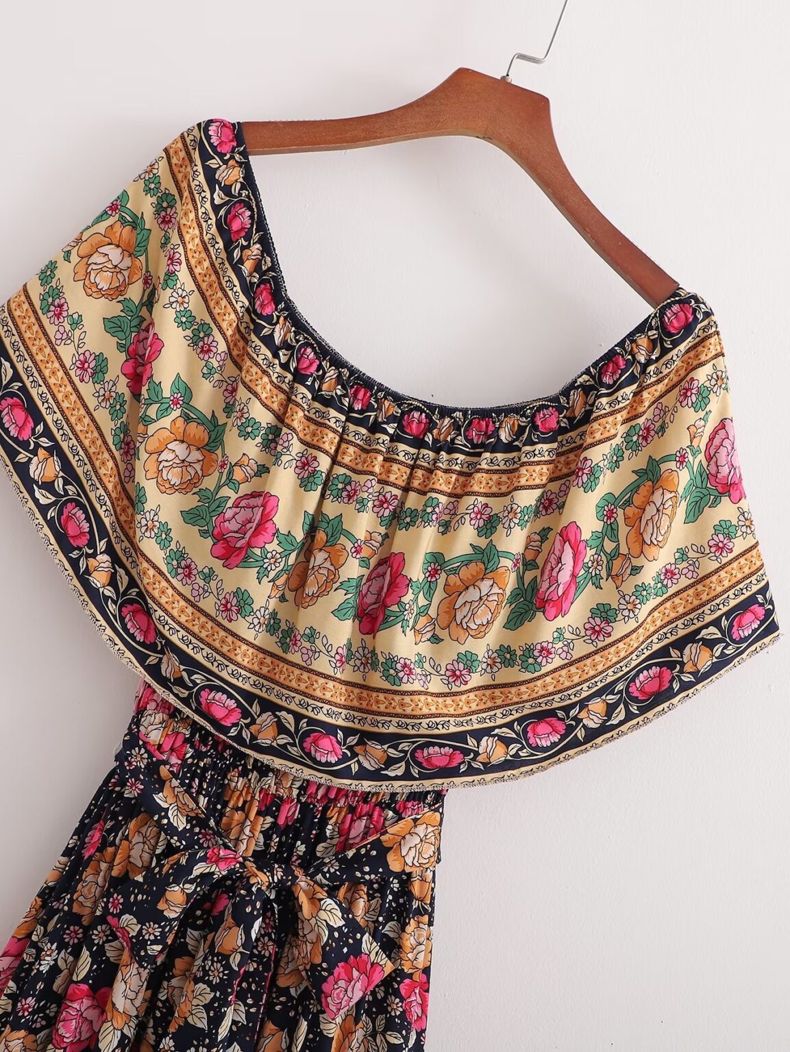 Spring Women  Clothing Positioning Printing Word Collar Belt Maxi Dress - Image 3
