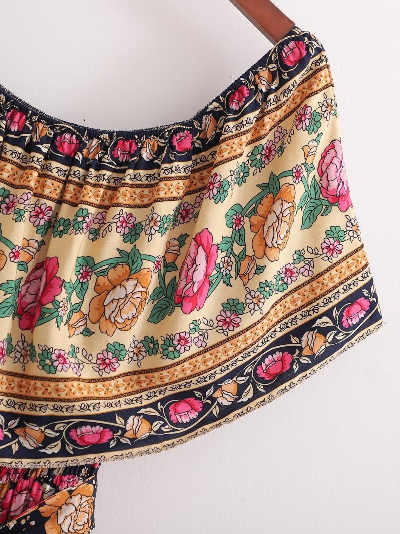 Spring Women  Clothing Positioning Printing Word Collar Belt Maxi Dress - Image 5