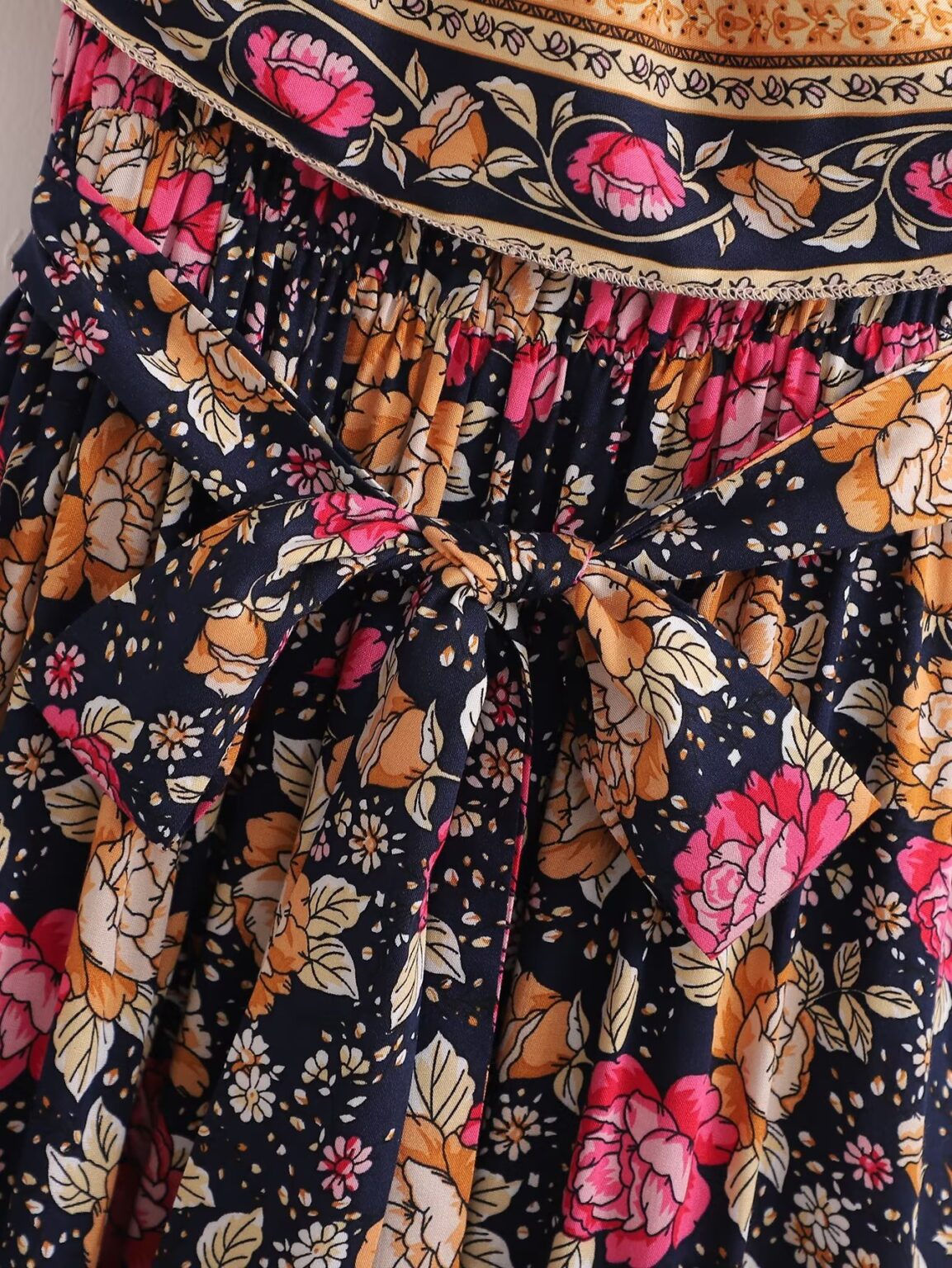 Spring Women  Clothing Positioning Printing Word Collar Belt Maxi Dress - Image 6