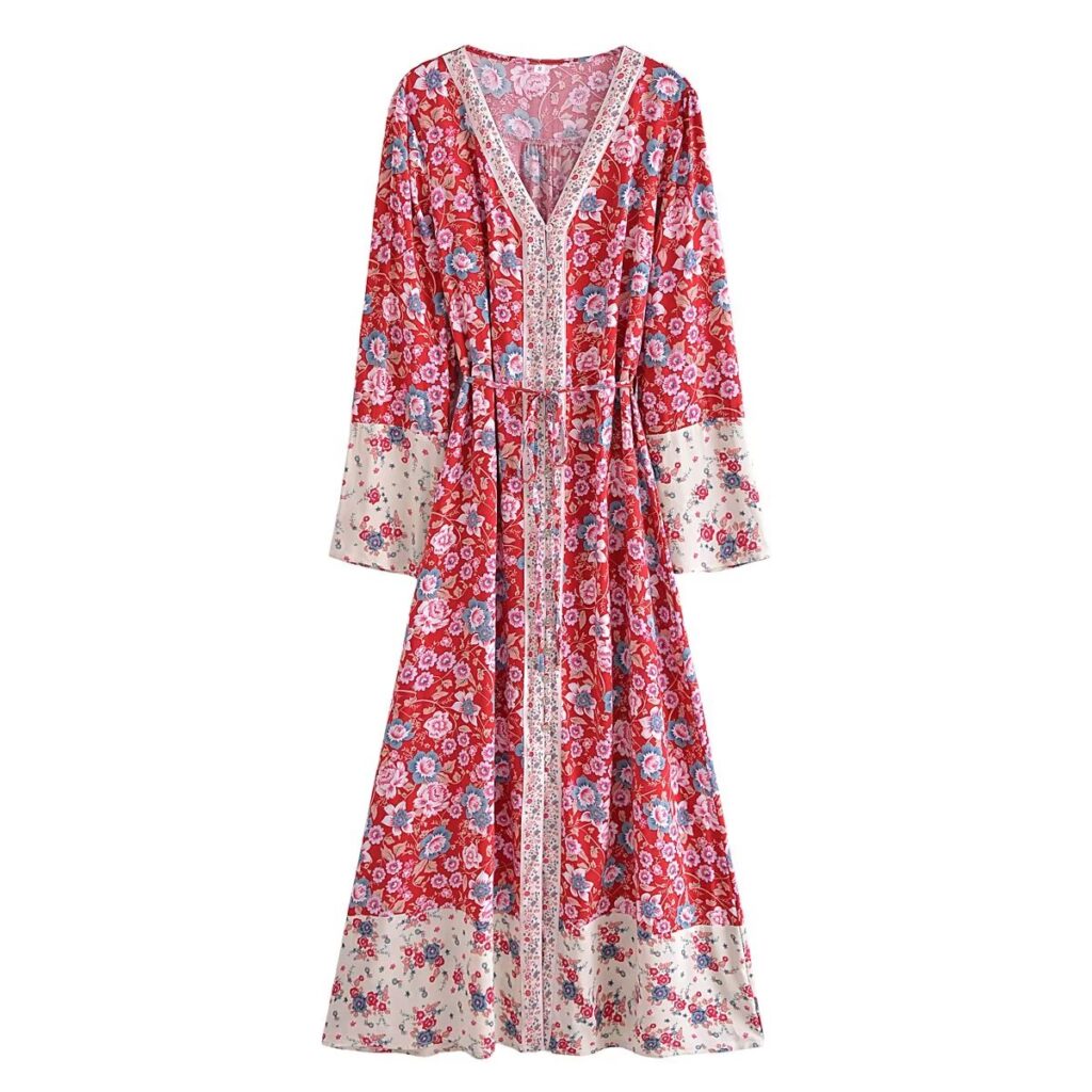 Women Printed Belt Holiday Drag Dress