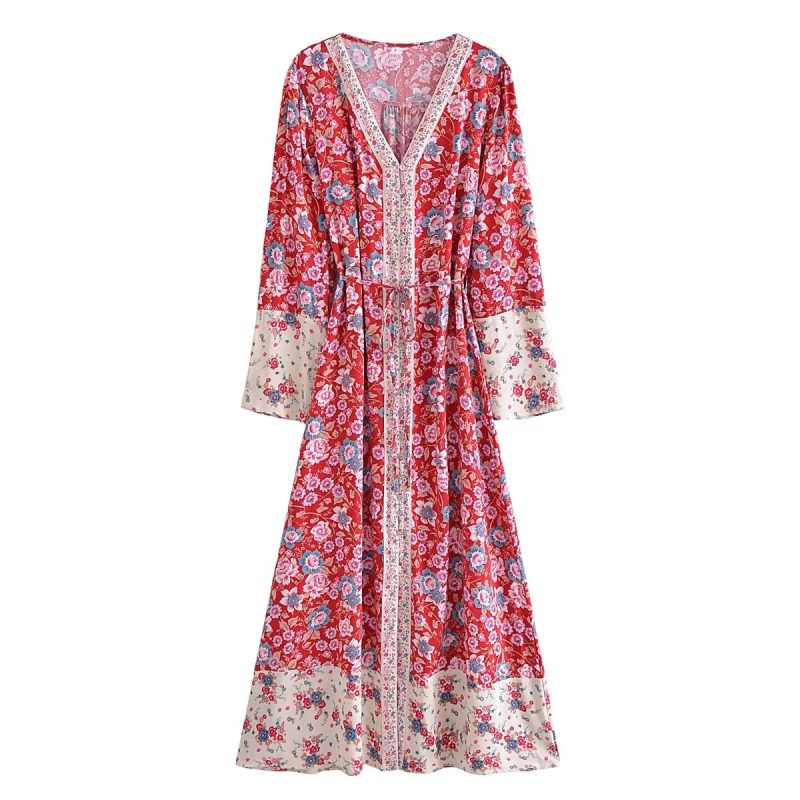 Women Printed Belt Holiday Drag Dress