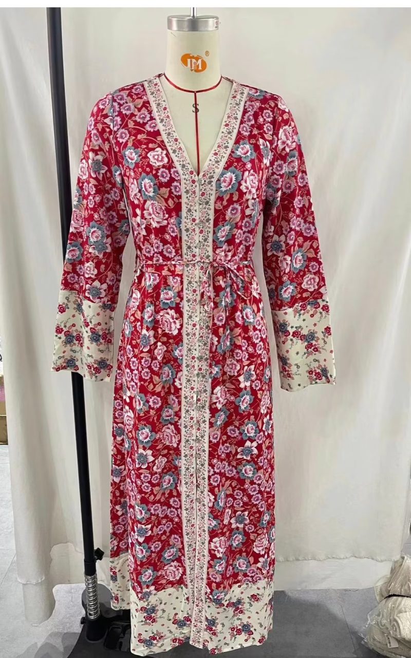 Women Printed Belt Holiday Drag Dress - Image 3