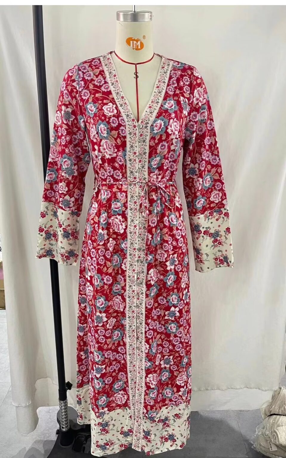 Women Printed Belt Holiday Drag Dress - Image 3