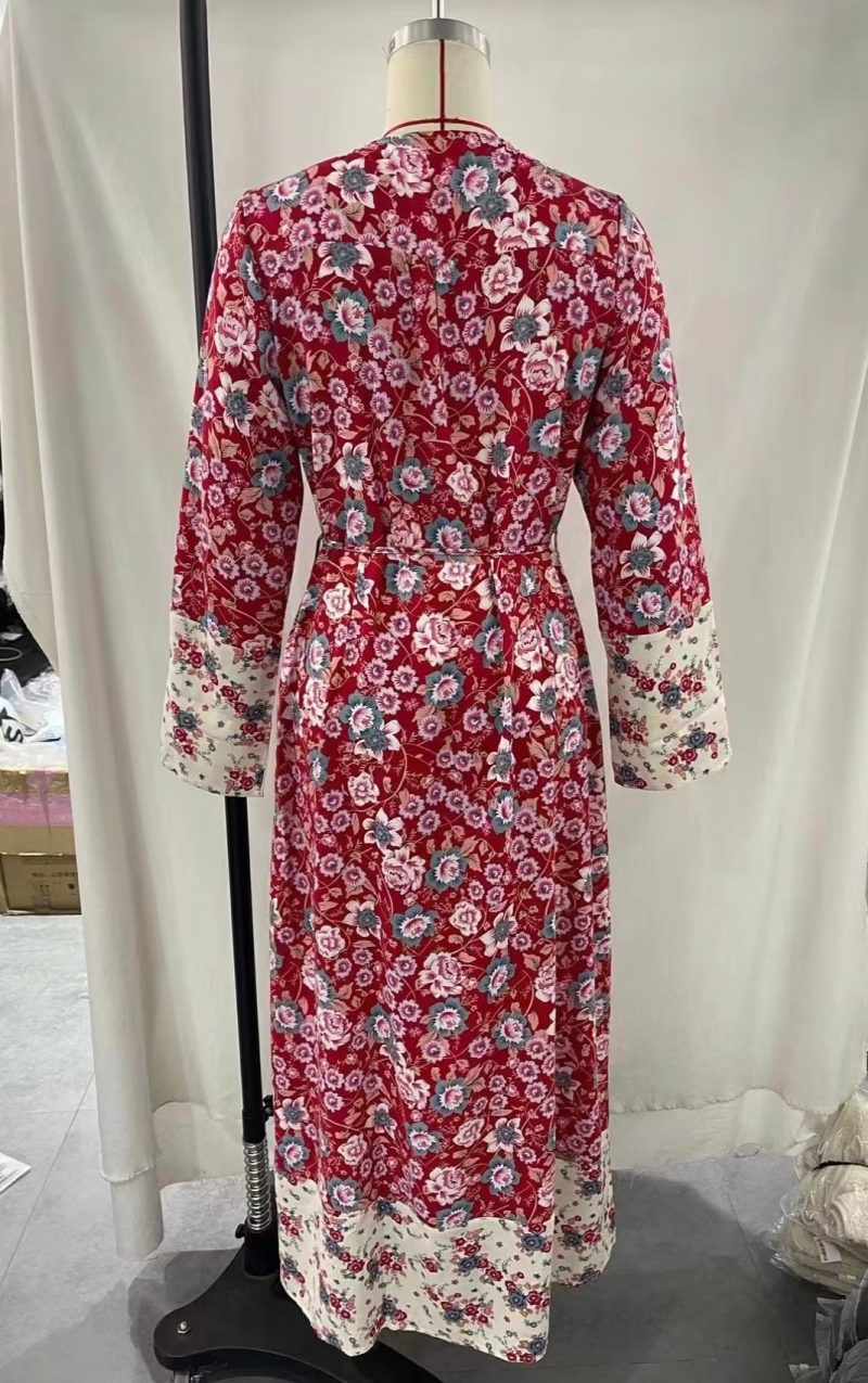 Women Printed Belt Holiday Drag Dress - Image 4
