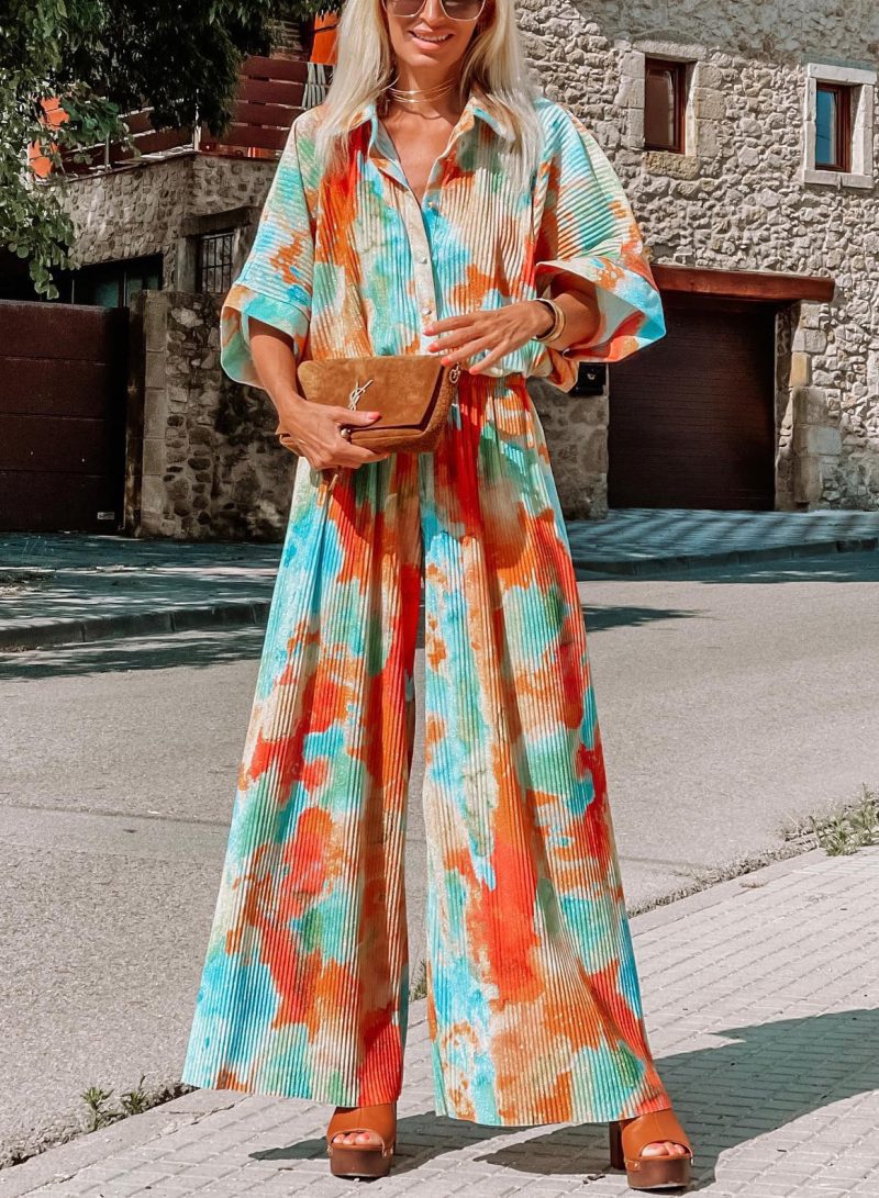 Ladies Casual Bohemian Blooming Loose Wide Leg Jumpsuit - Image 2