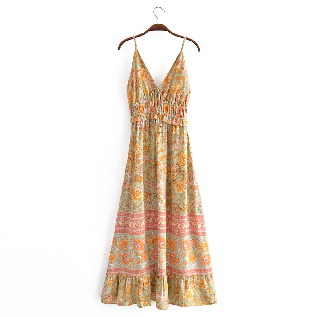 Spring Rayon Positioning Floral Flounce Tassel Dress - Image 2