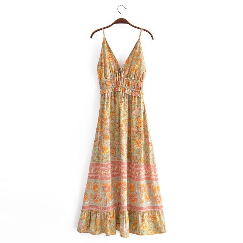 Spring Rayon Positioning Floral Flounce Tassel Dress - Image 2