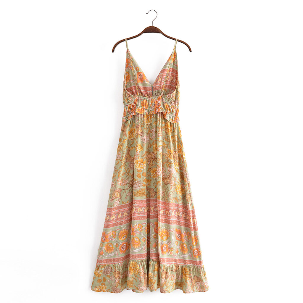 Spring Rayon Positioning Floral Flounce Tassel Dress - Image 3