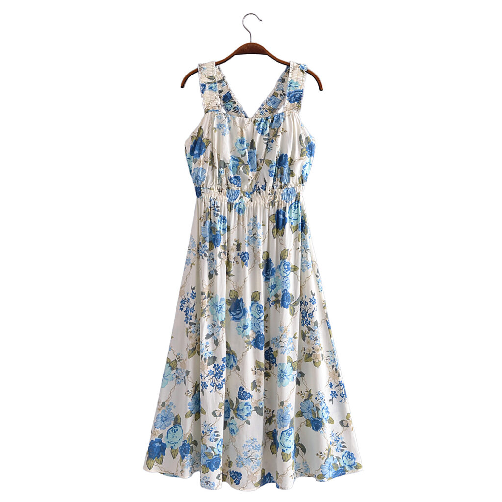 Vacation Summer Cross Backless Rayon Printing Slip Dress - Image 2