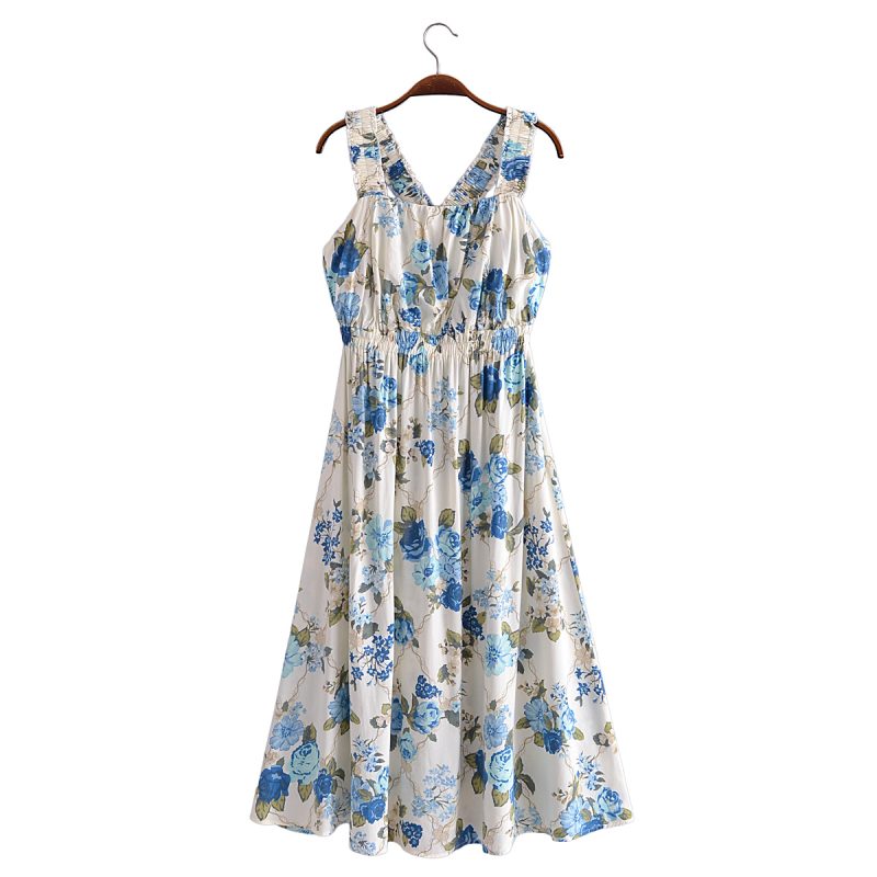 Vacation Summer Cross Backless Rayon Printing Slip Dress - Image 2
