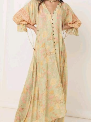 Spring Summer Rayon Positioning Floral Belt Tassel Maxi Dress