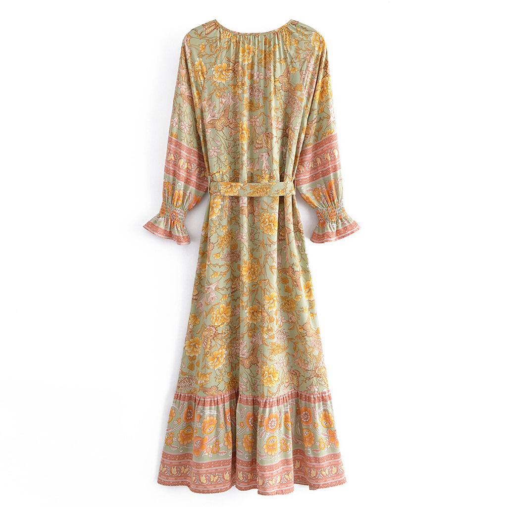 Spring Summer Rayon Positioning Floral Belt Tassel Maxi Dress - Image 3