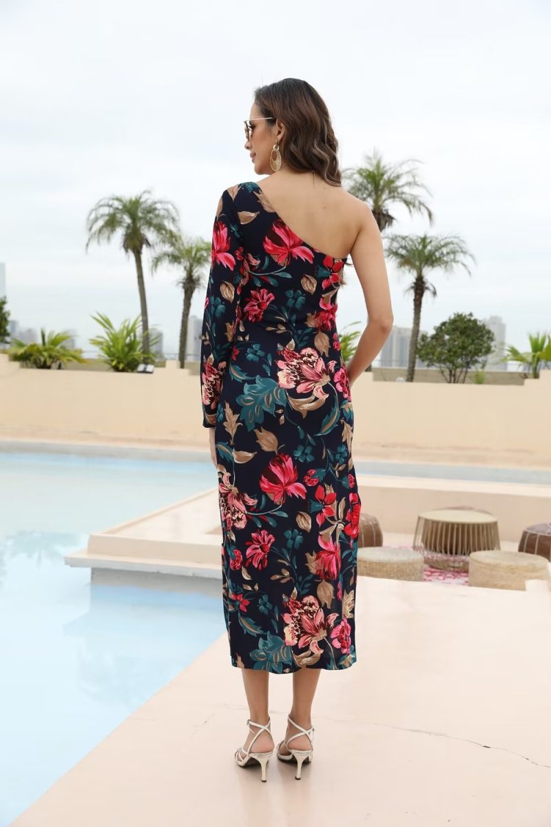 Women  Clothing Summer Sexy Backless Lace up Romantic Floral Slit Dress Long Dress - Image 2