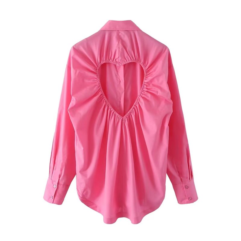 Heart Shaped Opening Design Long Sleeve Shirt Women Spring - Image 3