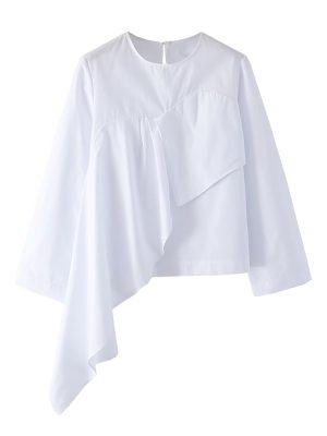 White Ruffled Stitching Niche Women Loose Casual Long Sleeved Top Spring Autumn