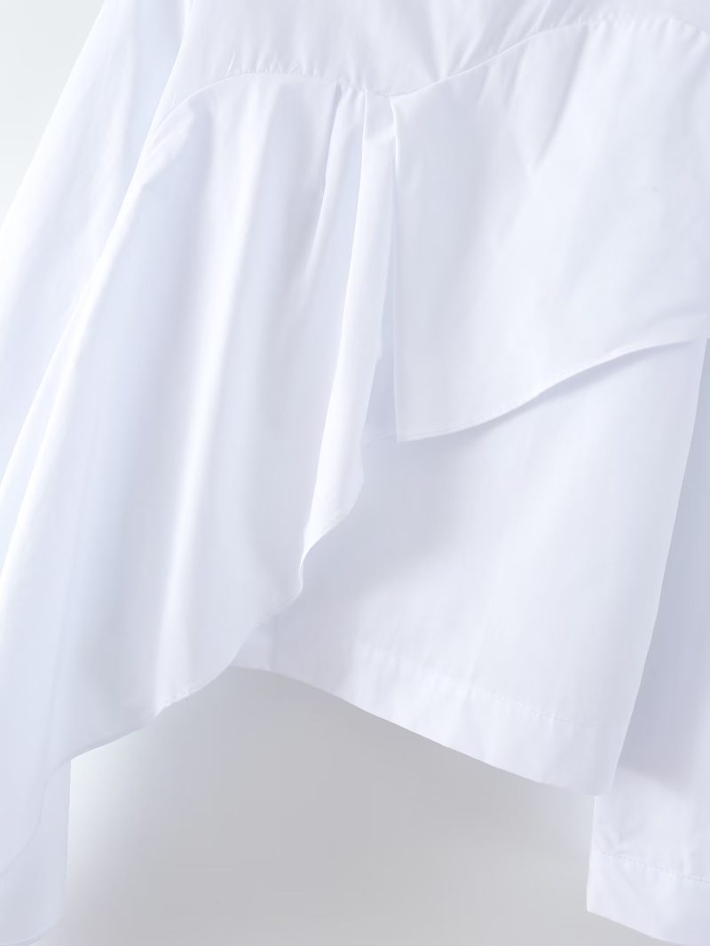 White Ruffled Stitching Niche Women Loose Casual Long Sleeved Top Spring Autumn - Image 7