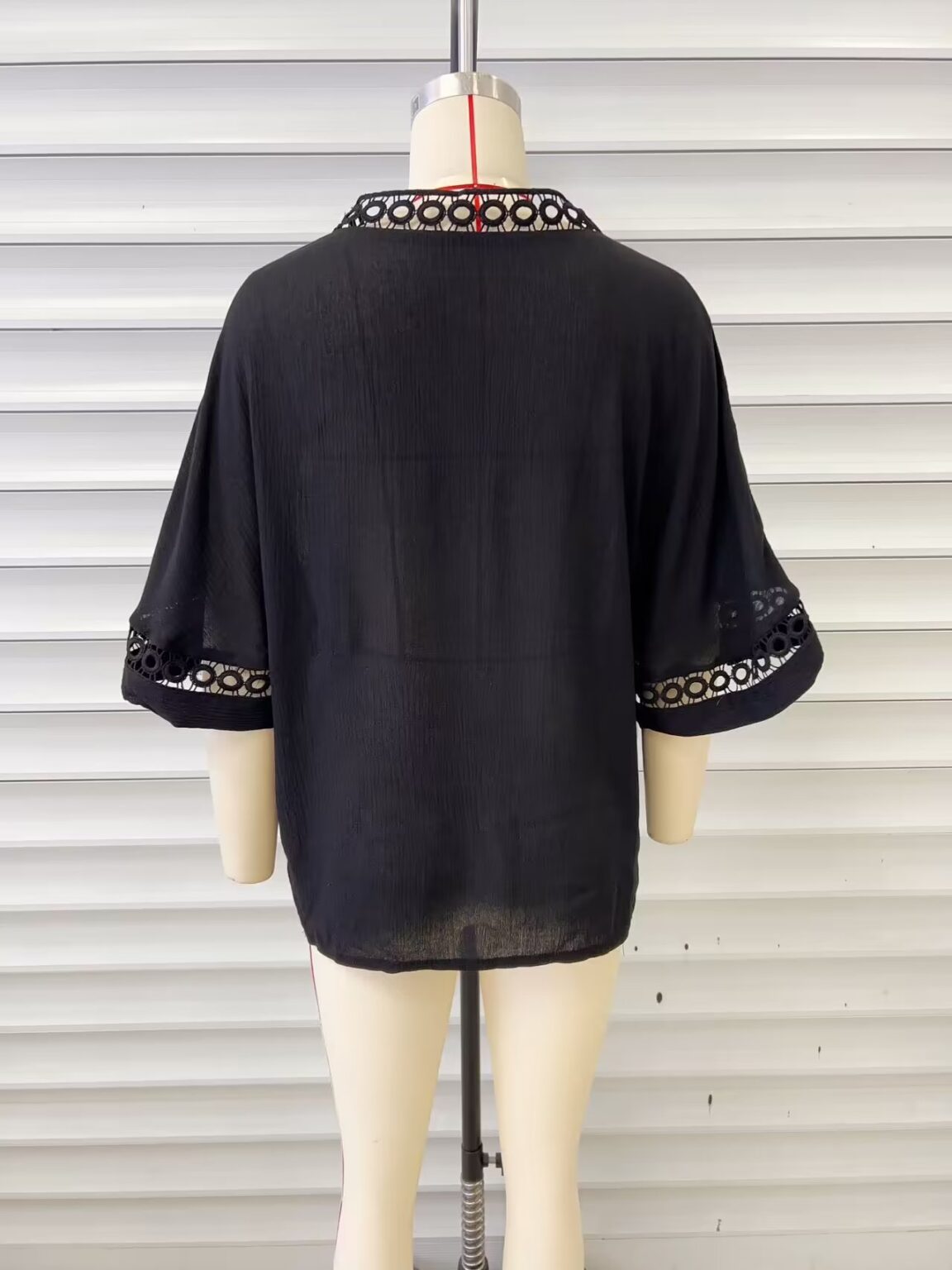 Women Clothing Shirt V neck Hollow Out Cutout Lace Shirt - Image 5