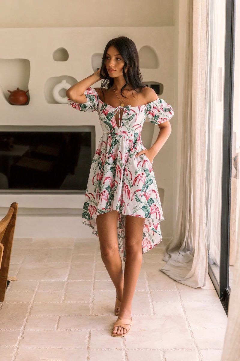 Summer New Fashion Sexy One Line Neck Printed Short Dress - Image 5